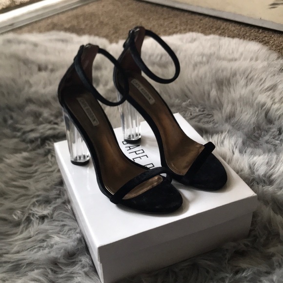 Cape Robbin Shoes - Cape Robbin Lucite Heel Velvet Strappy Sandal